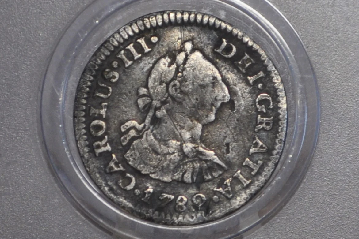 1783 Spanish Half Reale Mexico, Silver - XF - 1783 Spanish Silver Colonial Coin 1783 1/2 Reale, Pirate Coins, 1700s Shipwreck Coin - Image 2