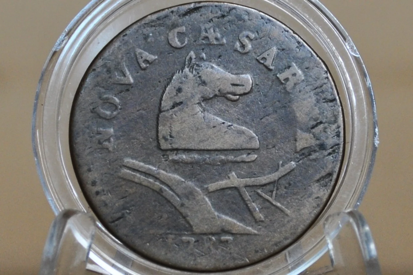 1787 New Jersey Copper - Affordable Coin - Rare US Coin 1 Cent 1787 Colonial Issue Cent, NJ Copper Horse's Head with Plow - Image 3