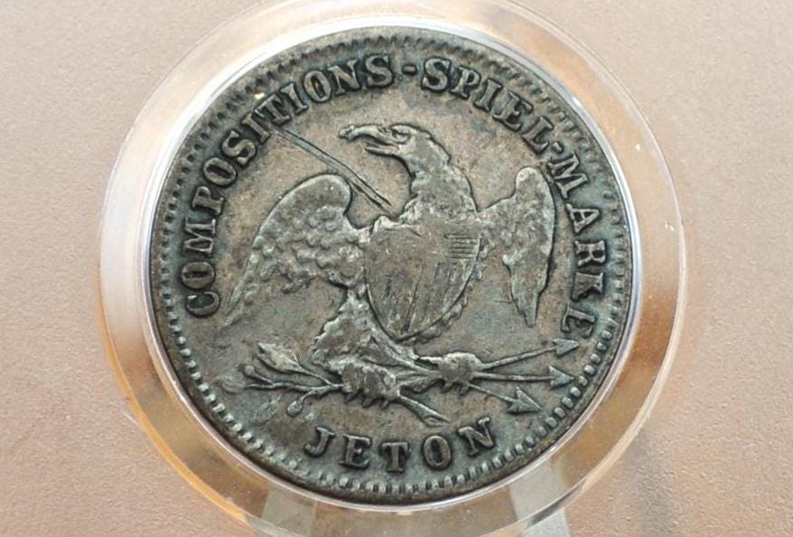 1800s German Spiel Marke - Liberty & Eagle - Vintage German Play Money - Old Spiel Marke Germany Jeton Token - No Date - Perfect Condition - Image 2