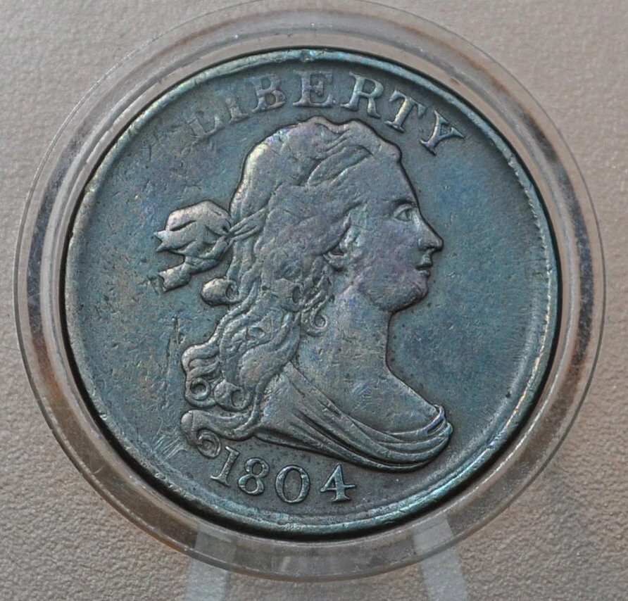 1804 Half Cent Plain 4 No Stems - VF30 (Choice Very Fine) -1804 Draped Bust Half Cent 1804 Half Cent Stemless Regular 4 -Early American Coin - Image 3
