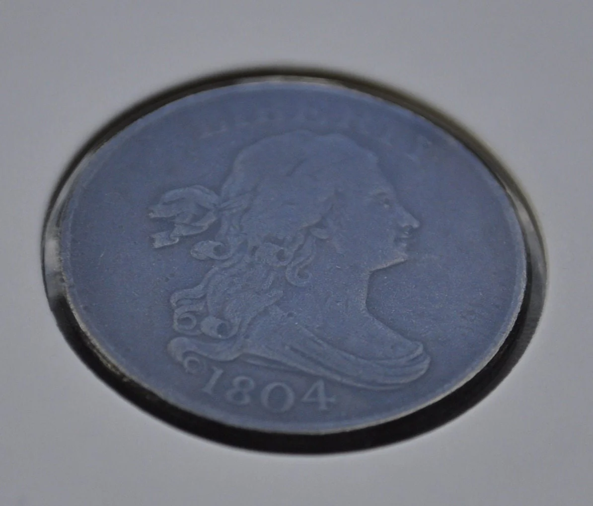 1804 Spiked Chin Half Cent - Crosslet 4, With Stems- Great Detail / Grade - VF - 1804 Draped Bust - 1804 Half Cent - Early American Coin - Image 3