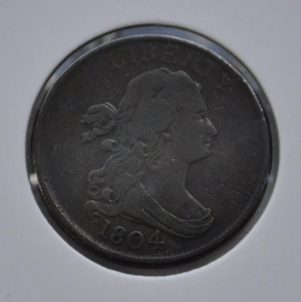 1804 Spiked Chin Half Cent - Crosslet 4, With Stems- Great Detail / Grade - VF - 1804 Draped Bust - 1804 Half Cent - Early American Coin - Image 7