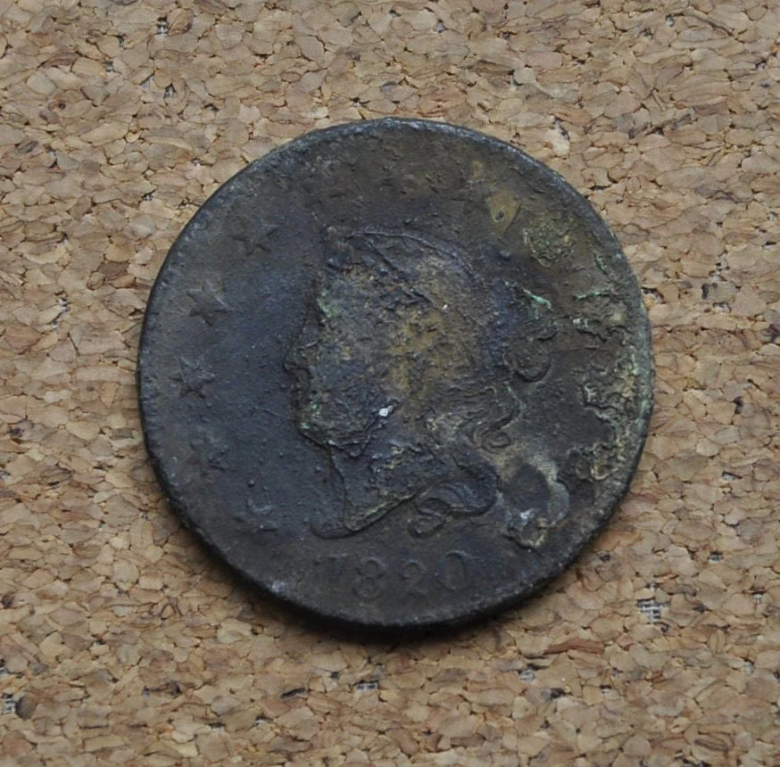 1820 Matron Head Large Cent Large Date - Cull / Corrosion - US Large Cent - 1820 Coronet Liberty Head Cent - 1820 Large Date Variety - Image 3