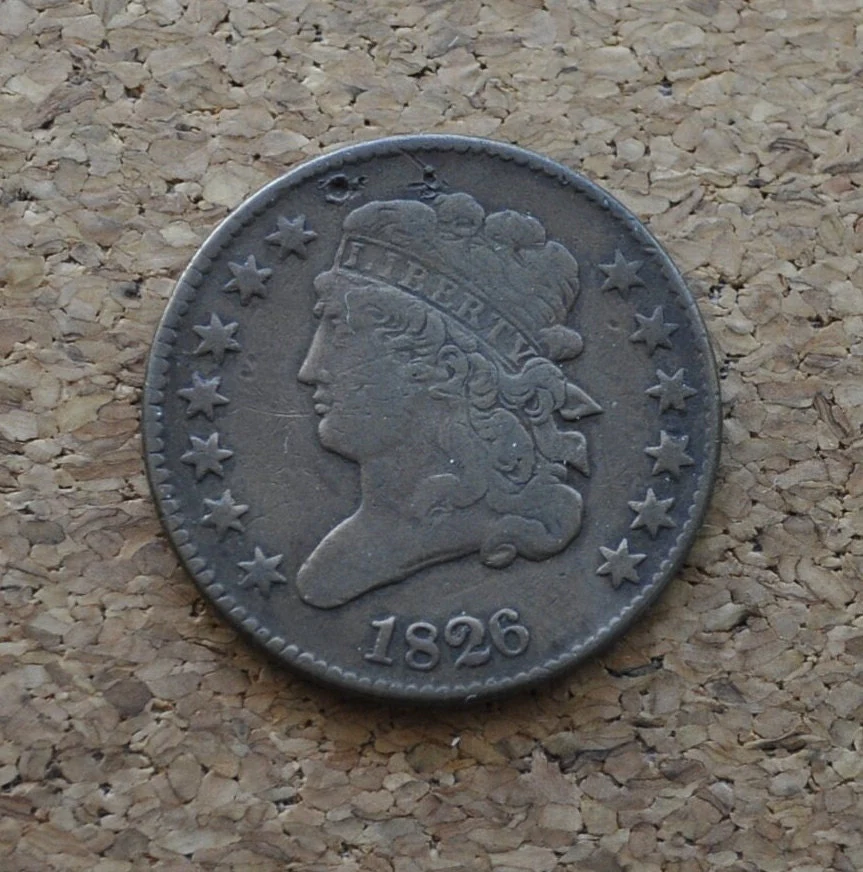 1826 Half Cent - F (Fine) Condition / Grade - Classic Head Half Cent - 1826 Classic Head Cent - 1826 Half Penny - Classic Head 1809 - 1836 - Image 6