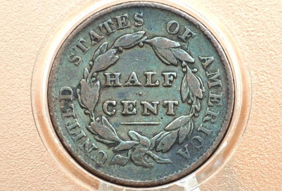 1828 Half Cent - VG (Very Good) Condition / Grade - Classic Head Half Cent - 1828 Classic Head Cent - 1828 Half Penny - 1828 13 Stars - Image 2