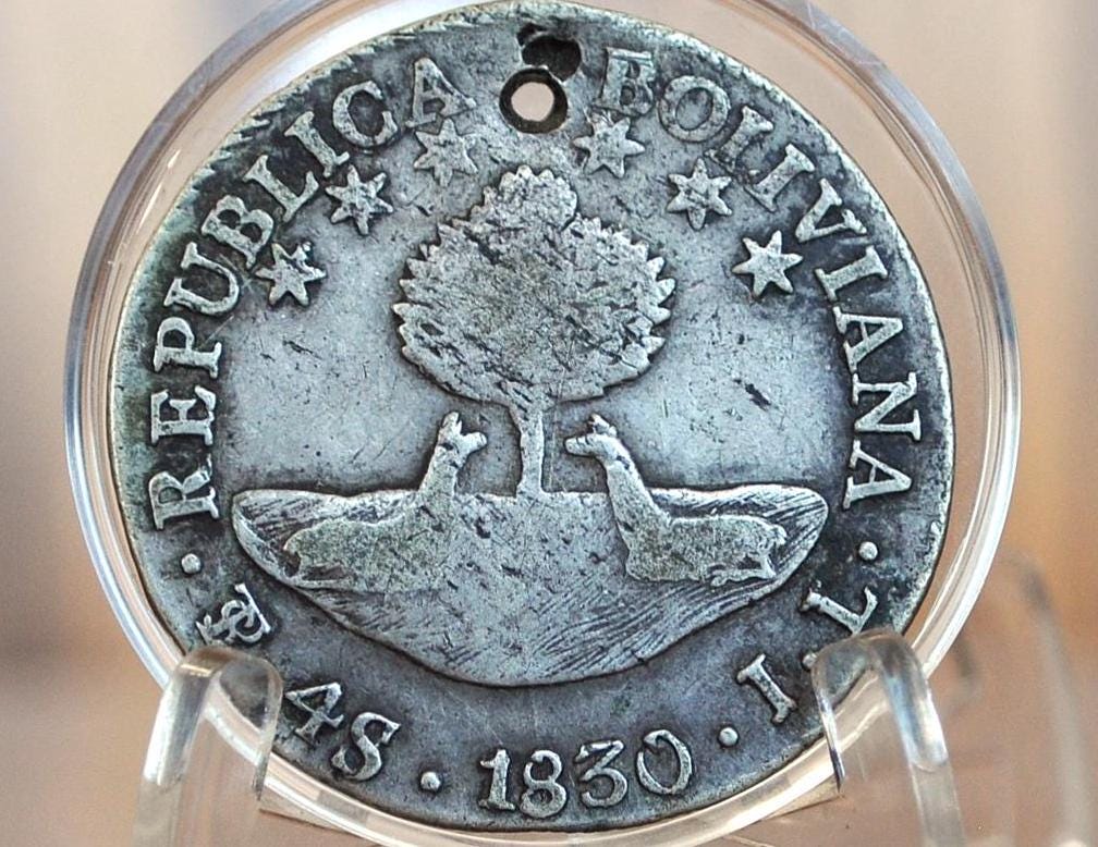1830 Republic of Bolivia 4 Soles - VF+ - Independent Bolivia Coin - 1830 Coin - Andrés de Santa Cruz y Calahumana - VG DMG - - Image 2