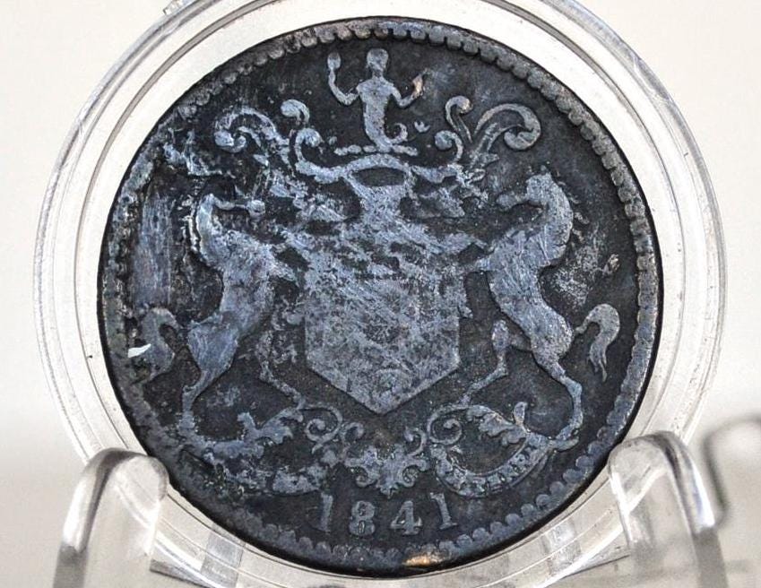 1841 Newfoundland Half Penny - G/VG Condition - Brass Rutherford Crest Half Penny - St. John's Newfoundland Halfpenny - Image 2