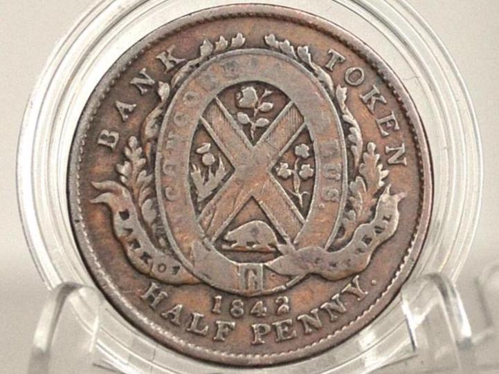 1842 Half Penny Bank Token - VF/XF - Short & Heavy Trees - 1/2 Penny Bank Token 1842 Bank of Montreal Canadian Bank Token - - Image 2
