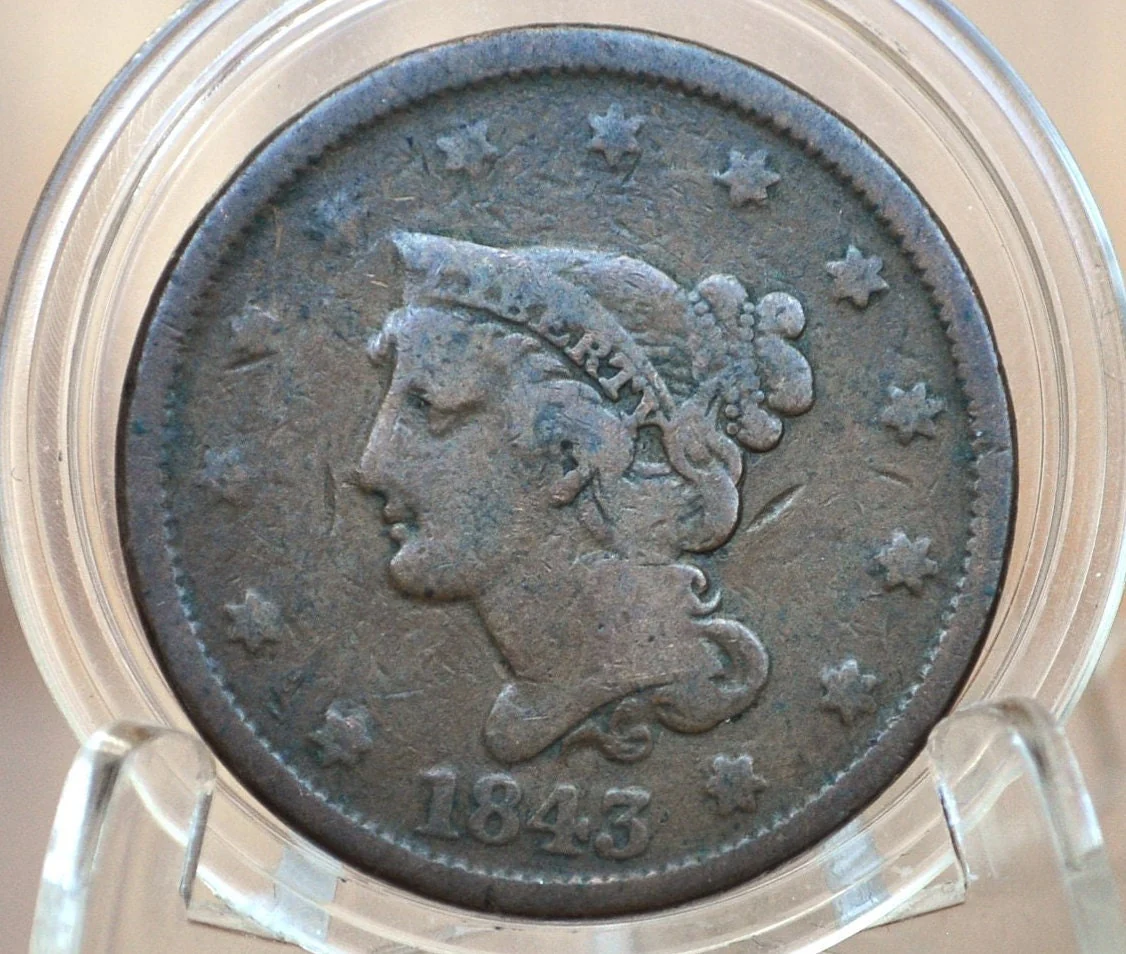 1843 Braided Hair Large Cent - Petite Head, Small Letter - 1843 Coronet Cent - 1843 US Large Cent - Braided Hair 1839 to 1857 - Image 4