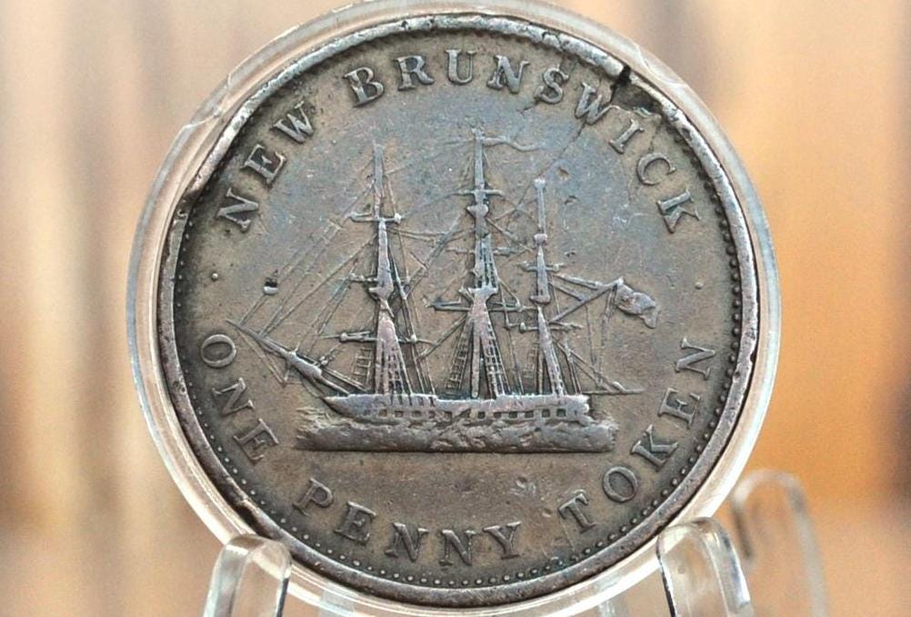 1843 New Brunswick One Penny Token - Great Detail, Scratched - Queen Victoria, Young Head New Brunswick 1 Penny 1843 Large Cent 1843 Cent NB - Image 2