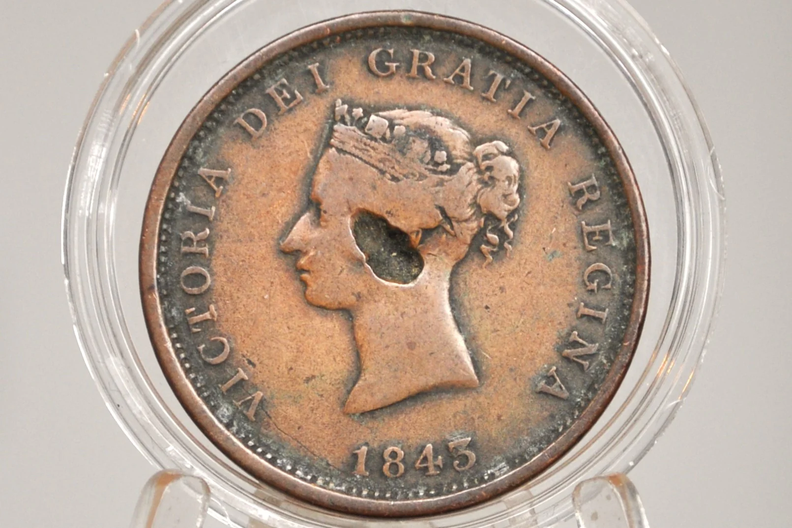 1843 New Brunswick One Penny Token - Great Detail, Dented - Queen Victoria, Young Head New Brunswick 1 Penny 1843 Large Cent 1843 Cent NB - Image 2