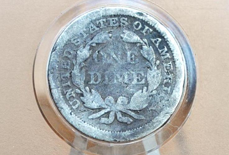 1845  Seated Liberty Dime  - (G) Good - 1845 Silver Dime / 1845 Liberty Seated Dime - Image 2