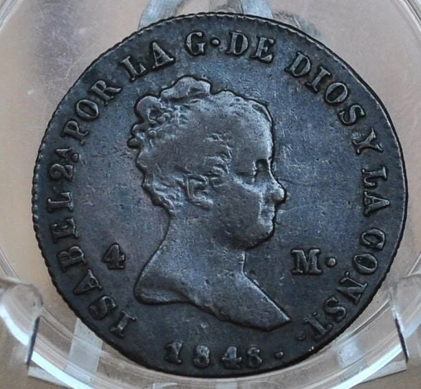 1848 Spanish 4 Maravedis - High Level of Detail - Isabel II of Spain - Copper - Spain Isabel II Coin - Four Maravedis 1848 - Image 3
