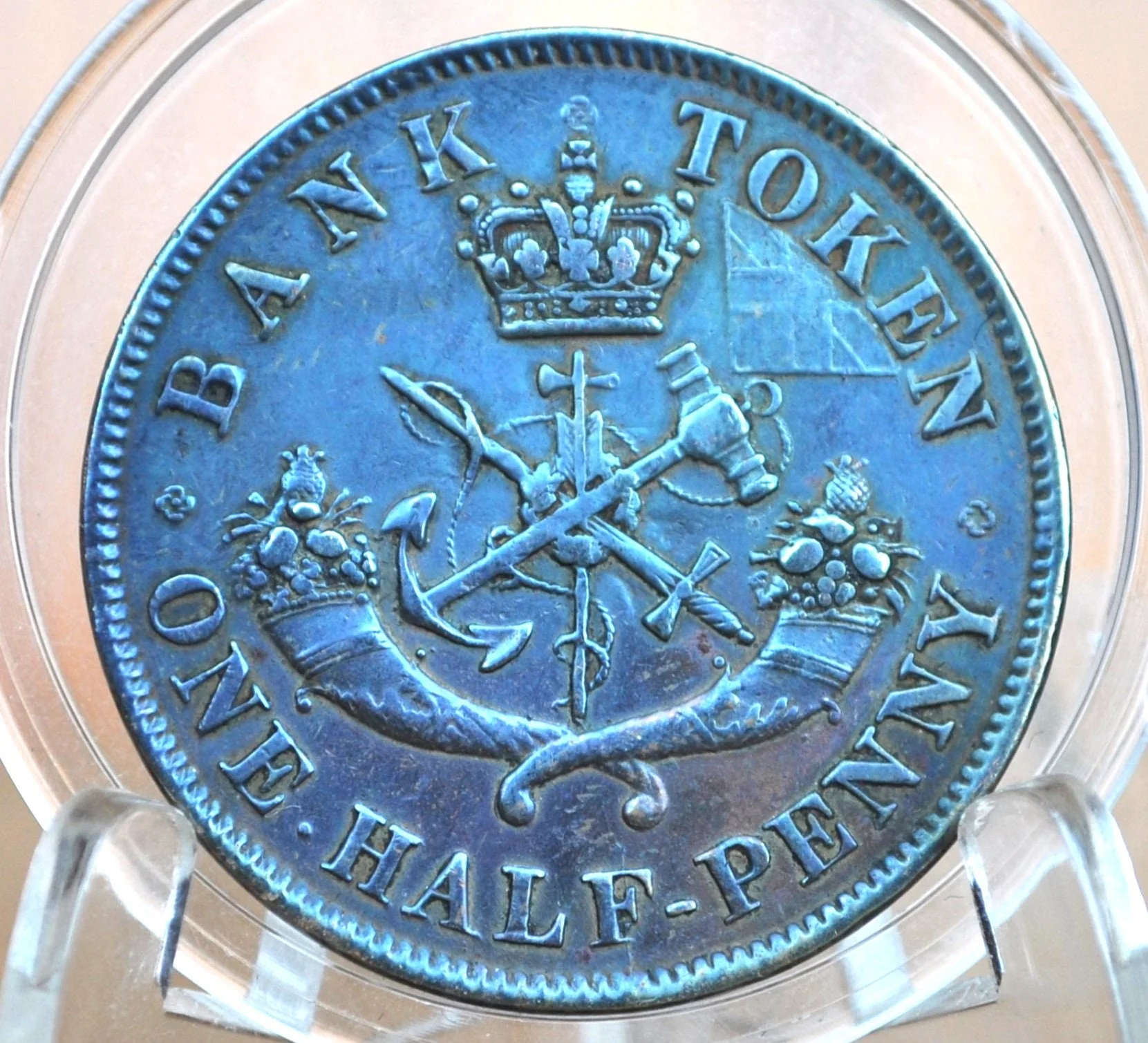 1852 Bank of Upper Canada One Half Penny - 1/2 Penny Bank Token - Uncirculated, Beautiful Color - 1852 Bank Token One Penny 1852 Canadian - Image 4