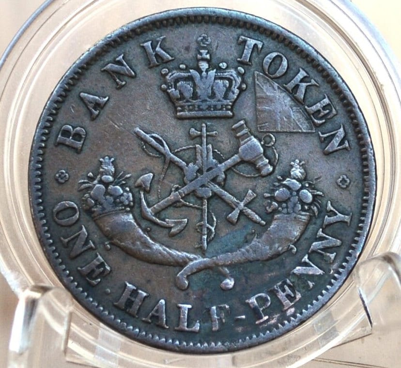 1852 Bank of Upper Canada One Half Penny - 1/2 Penny Bank Token - Uncirculated, Beautiful Color - 1852 Bank Token One Penny 1852 Canadian - Image 7