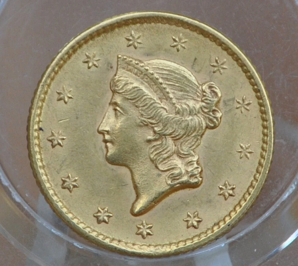 1852 Liberty Head One Dollar Gold Coin - BU (Uncirculated), Beautiful Coin - 1 Dollar Gold 1852 Liberty Head - Image 3
