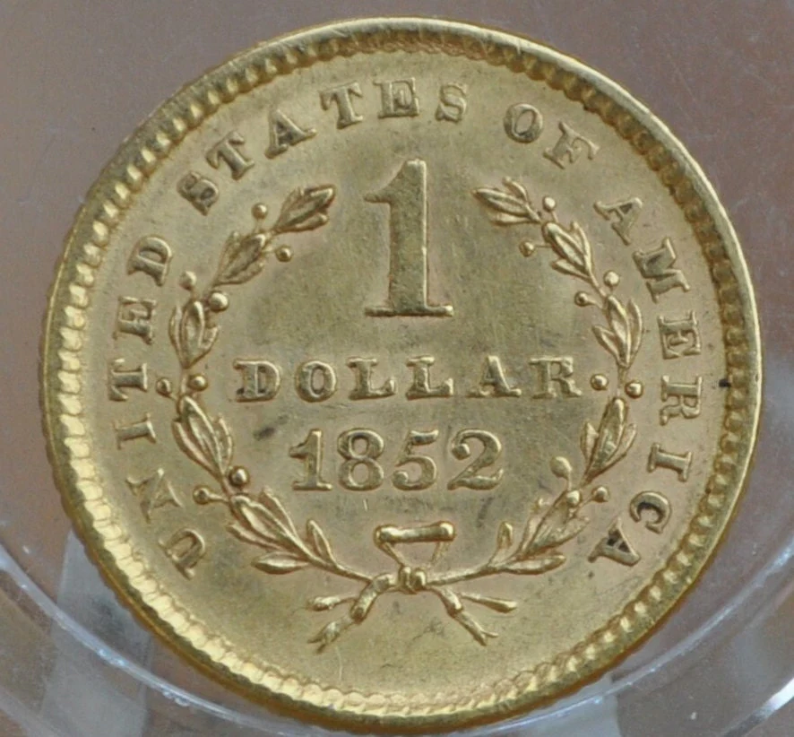 1852 Liberty Head One Dollar Gold Coin - BU (Uncirculated), Beautiful Coin - 1 Dollar Gold 1852 Liberty Head - Image 7