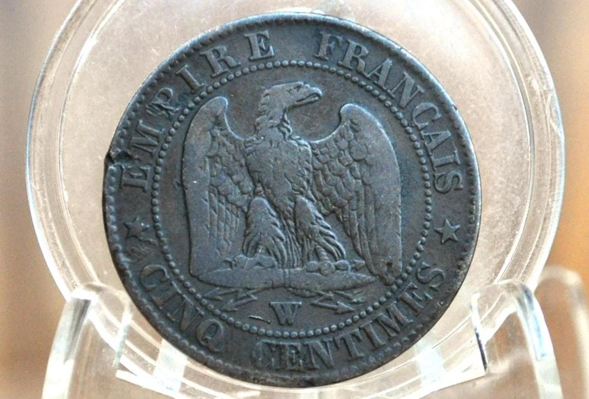1855 French 5 Centimes - XF - Cinq Centimes 1855 France - Napoleon III - 1855 Coin - Antique French Coins - Image 2