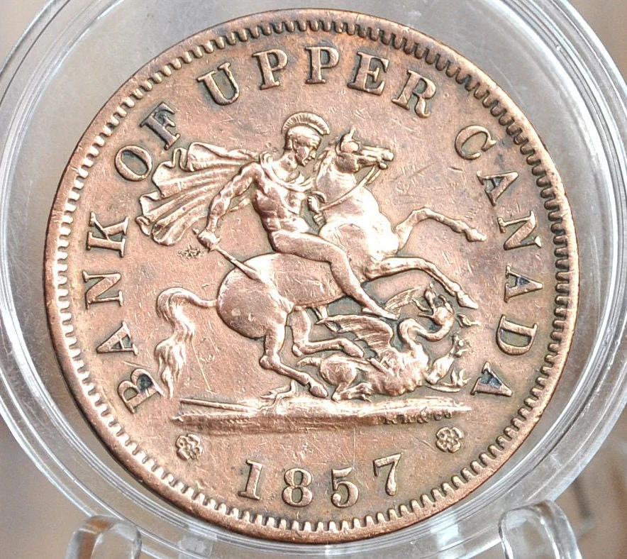 1857 Bank of Upper Canada One Penny - 1 Penny Bank Token - Great Detail - 1857 Bank Token One Penny - 1857 Canadian Large Cent - Image 3