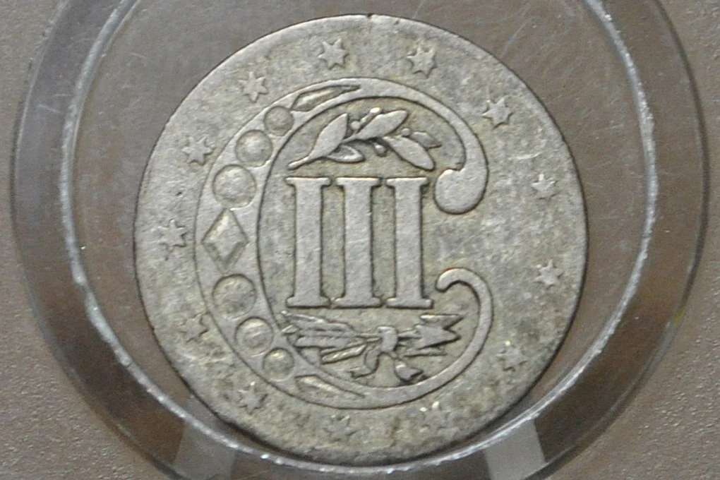 1857 Three Cent Silver US Coin - VF Detail - 1857 3 Cent Trimes Silver 3 Cent Piece - Great Collection Piece - Image 3