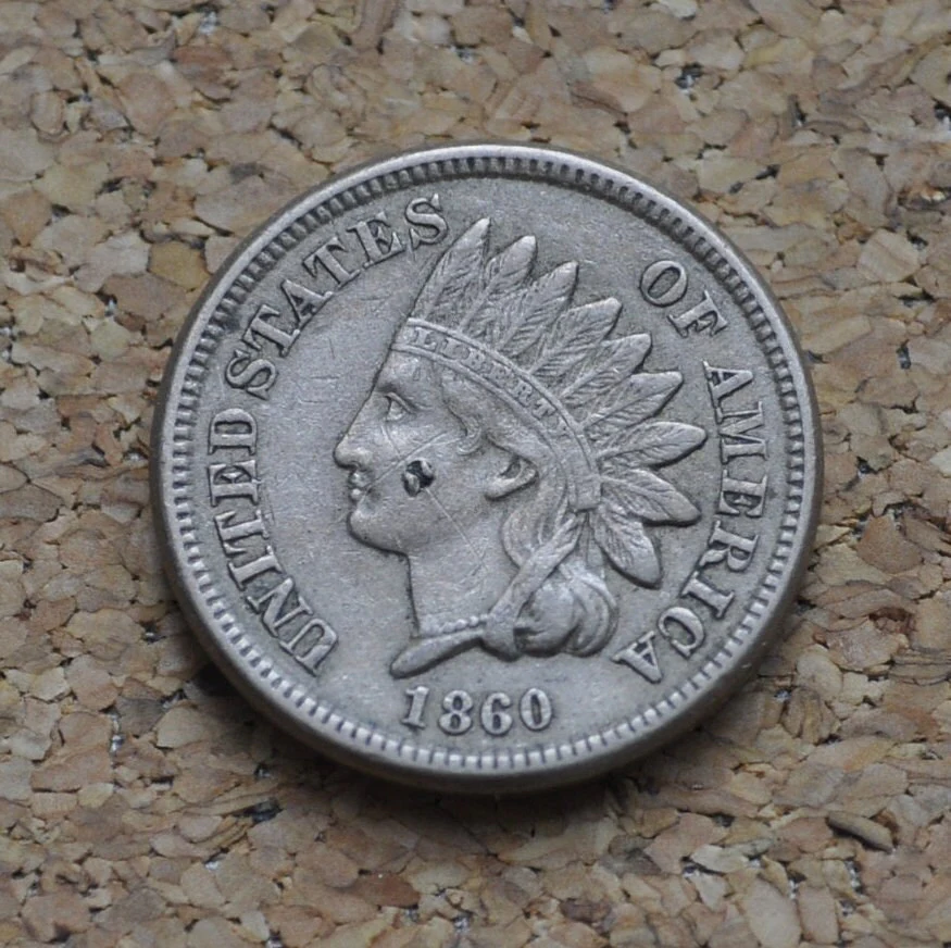 1860 Indian Head Penny / 1860 Indian Head Cent - XF details with ding on profile - Incredible Detail - Lower Price due to damage - Image 3