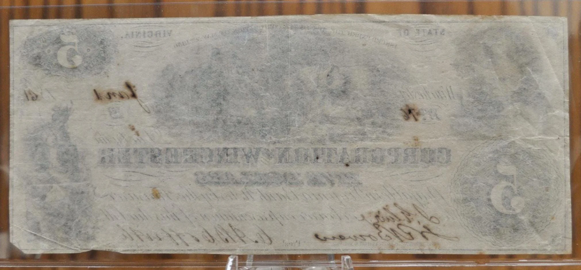 1861 Corporation of Winchester 5 Dollar Obsolete Note - XF (Extremely Fine) - Virginia Obsolete Currency - 1861 Winchester Five Dollars Note - Image 2