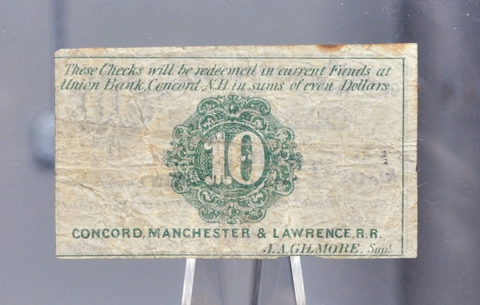 1862 Concord, Manchester & Lawrence Railroad 10 Cents Scrip - Dec. 1st, 1862 - Rare Civil War New Hampshire Railroad Obsolete Ten Cent Note - Image 2