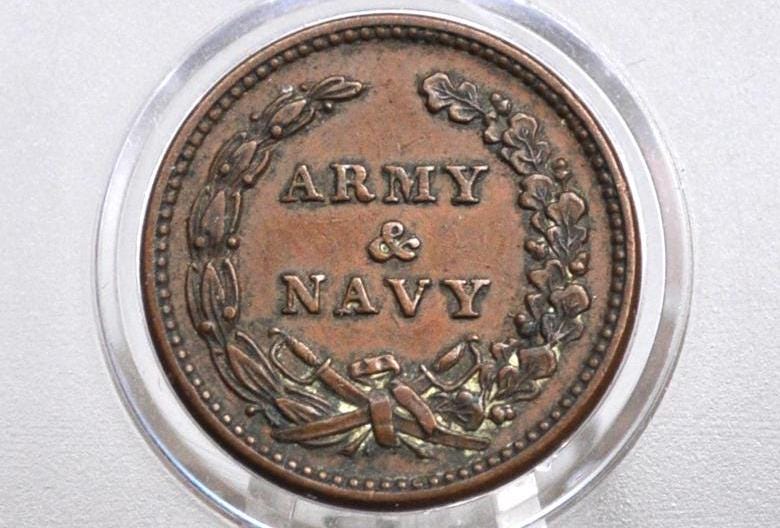 1863 Civil War Token - Army and Navy - Great Condition - Higher Grade - Civil War Tokens - The Federal Union It Must and Shall Be Preserved - Image 4