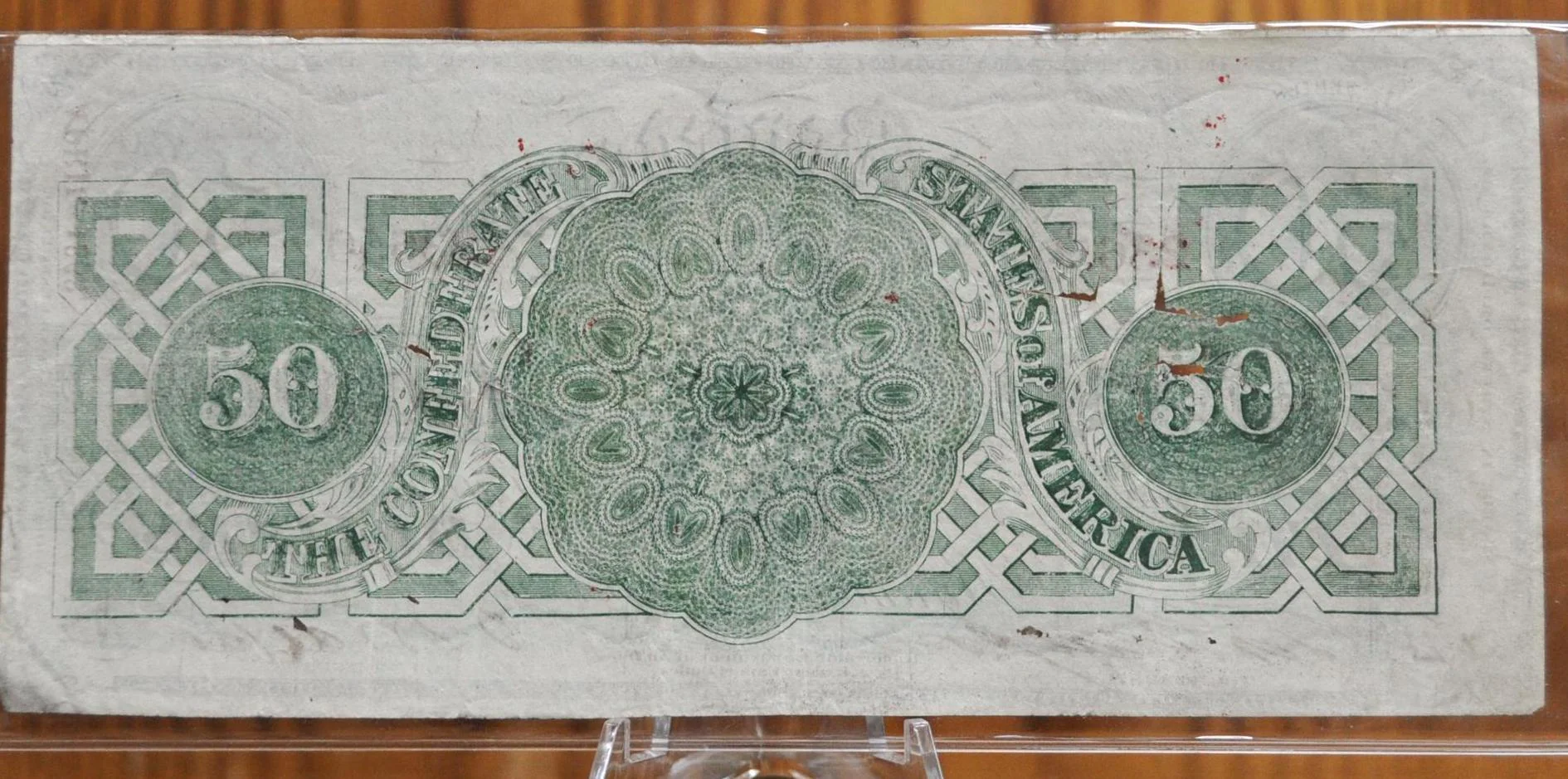 1863 Confederate States of America 50 Dollar Note - First Issue, Green- Civil War Era - April 1863 Confederate Fifty Dollar Note- T-57/CS-57 - Image 2
