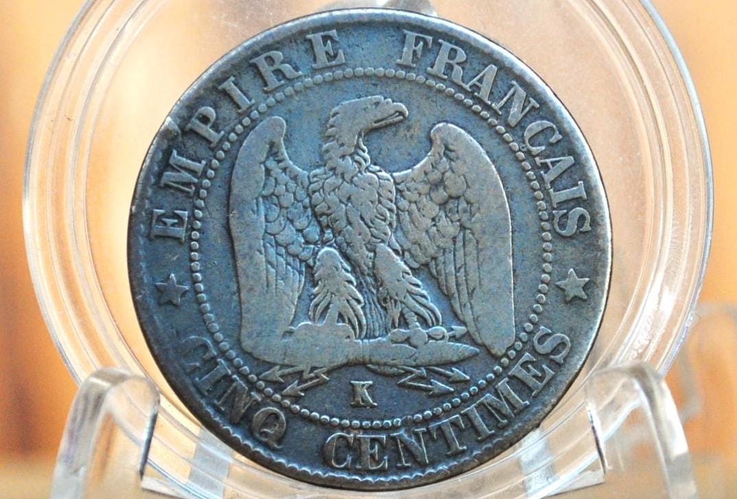 1864-K 5 Centimes France - VF Grade/Condition - Cinq Centimes 1864K France, Napoleon III - Better Date, Lower Mintage, High Grade, Authentic - Image 2