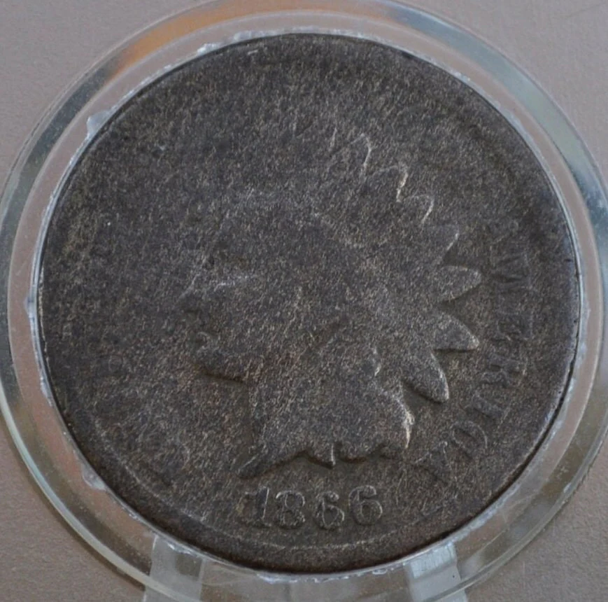 1866 Indian Head Penny - AG (About Good) Grade / Condition - Key Date - Indian Head Cent 1866 US One Cent - Tougher Date to Find - Image 3