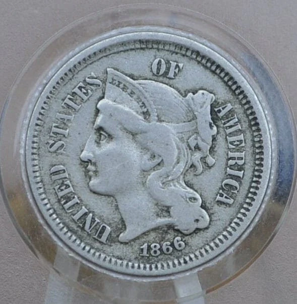 1866 Three Cent "Nickel" Us Coin - Civil War Era - Great Condition - Choose by Grade / Condition - Us 3 Cent Coins - Image 5