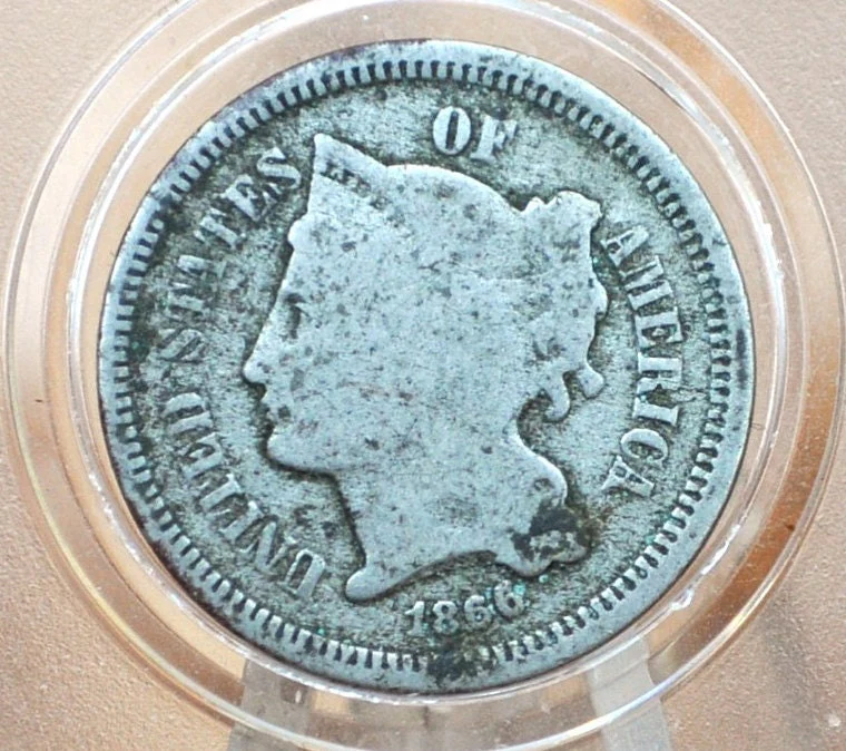 1866 Three Cent "Nickel" Us Coin - Civil War Era - Great Condition - Choose by Grade / Condition - Us 3 Cent Coins - Image 9