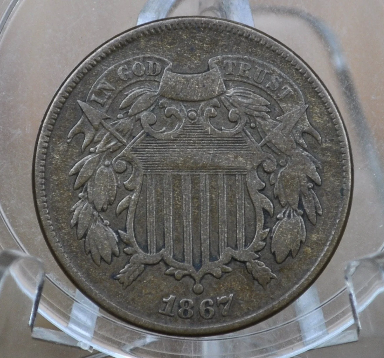 1867 Two Cent US Coin - Choose by Grade / Condition - Civil War Era - 2 Cent Piece 1867 - Image 3
