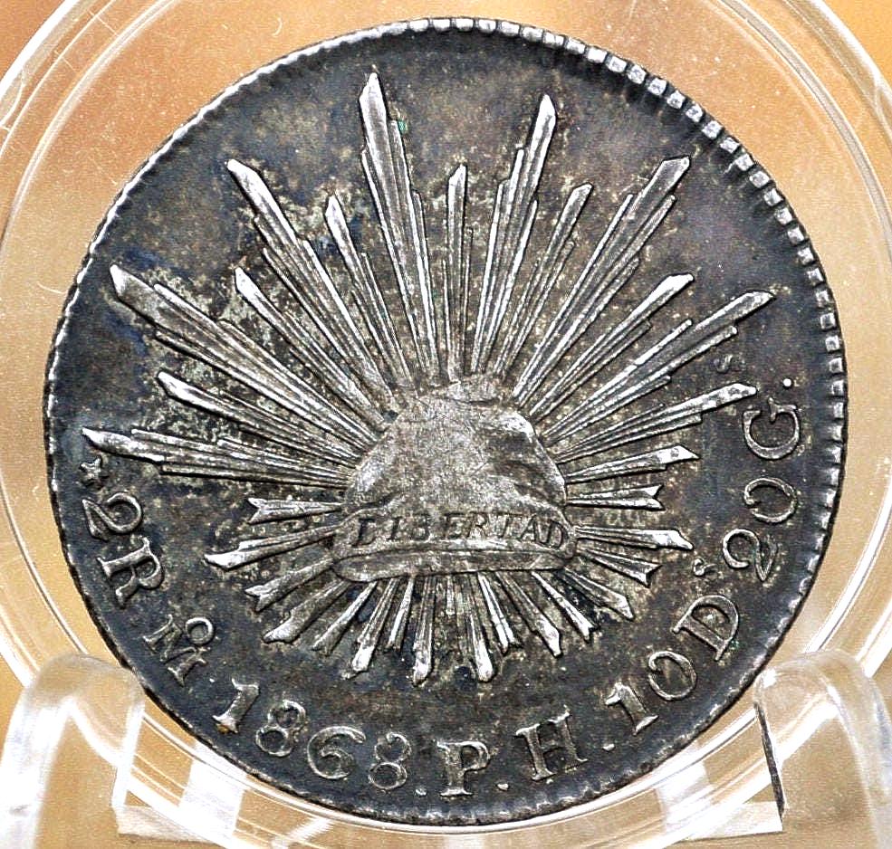 1868 Silver 2 Reales Mo Ph Mexico - Xf (Extremely Fine) Grade / Condition - Mexican Two Reales 1868 Silver Mexican Coin, 90% Silver, Mo P.h. - Image 3