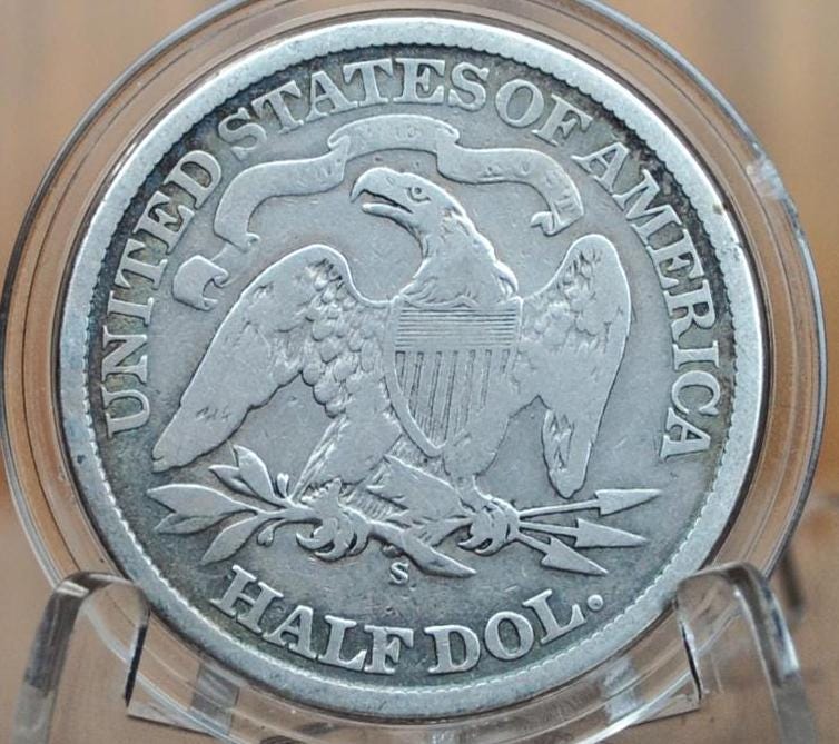 1869-S Seated Liberty Half Dollar - VG+, Great Detail - 1869S Liberty Seated Silver Half Dollar 1869 S Mint Half - Authentic, Rarer Date! - Image 2