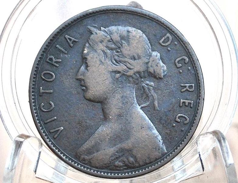 1872 Newfoundland One Cent - F Condition (Fine) - Queen Victoria - One Cent Newfoundland 1872 Large Cent - 1872 Newfoundland Cent - Image 2