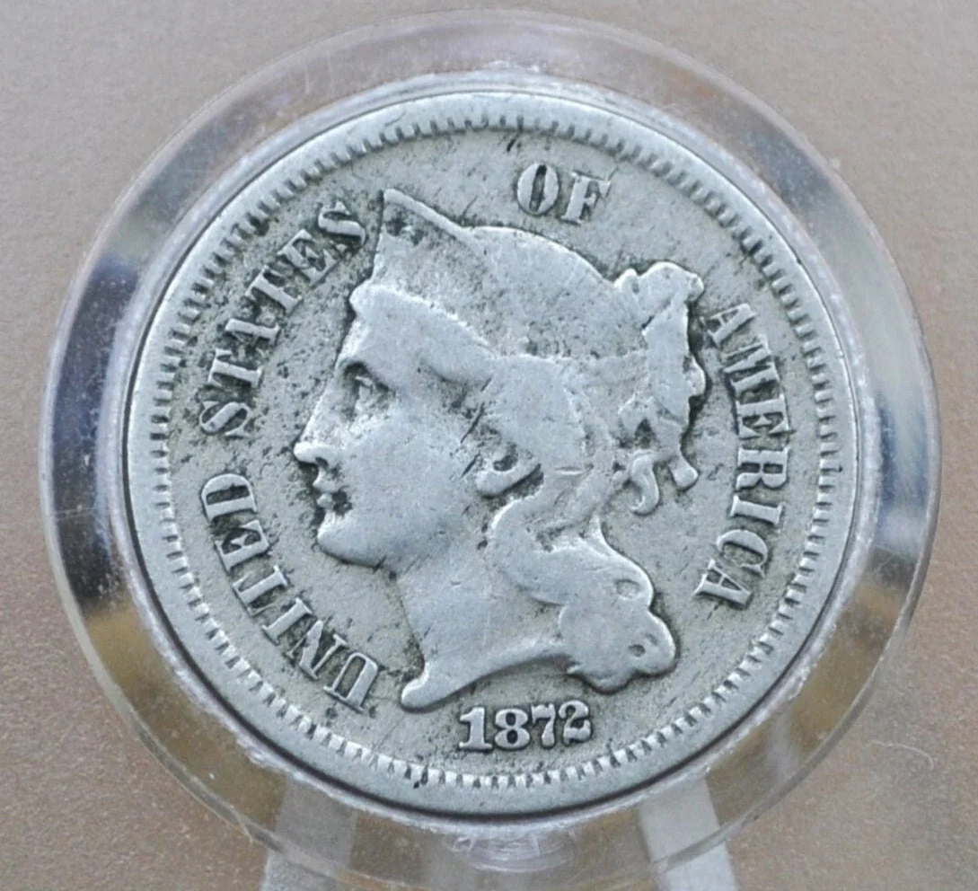 1872 Three Cent Nickel US Coin - Civil War Era - Great Condition - Choose by Grade / Condition Us 3 Cent Coins 1872 - Image 5