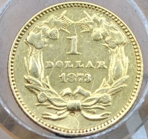 1873 Indian Princess Head One Dollar Gold Coin (Type 3) - AU Detail, Former Jewelry Piece - 1 Dollar Gold 1873 Indian Princess - Image 2