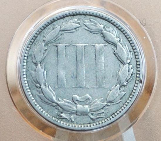 1873 Three Cent Nickel US Coin -  Fine Grade / Condition - Civil War Era - 3 Cent Coin 1873 - Close 3 Variety Closed 3 - Image 2