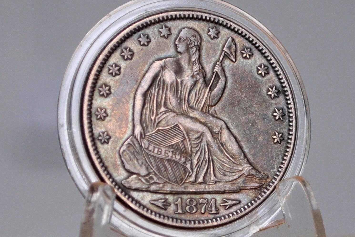 1874 Seated Liberty Half Dollar - AU, Toned, Prooflike Fields - 1874 Liberty Seated Silver Half Dollar 1874 Half - High Grade - Image 3