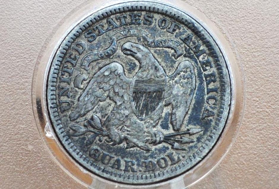 1874 Seated Liberty Quarter  - VF, Nice Original Coin - 1874 Silver Quarter / 1874 Liberty Seated Quarter Dollar US - 1800s US Coins - Image 2