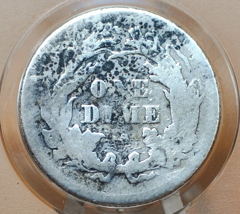 1875-S Seated Liberty Dime  - VG Grade / Condition - 1875 S Above Bow Silver Dime / 1875S Liberty Seated Dime S Mint 1875 - Image 2