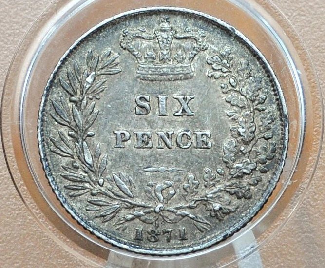 1875 Sixpence Great Britain, Die 18 - Choice AU - Die Crack on Bust - UK 6 Pence 1871 Sterling Silver Six Pence 1871, Unique Coin, Beautiful - Image 3