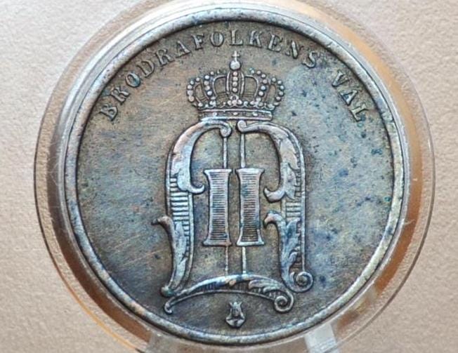 1875 Swedish 2 Ore Coin - AU Condition - 1875 Sweden Two Ore, Great for Birthdays, Jewelry, Collections, Sweden 2 Ore 1875 - Image 2