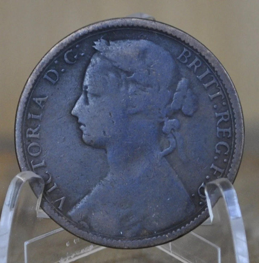 1876 Great Britain One Penny - VG (Very Good) Condition - UK Large Penny 1876 - Queen Victoria Penny - Copper - UK penny Young Head 1876 H - Image 2
