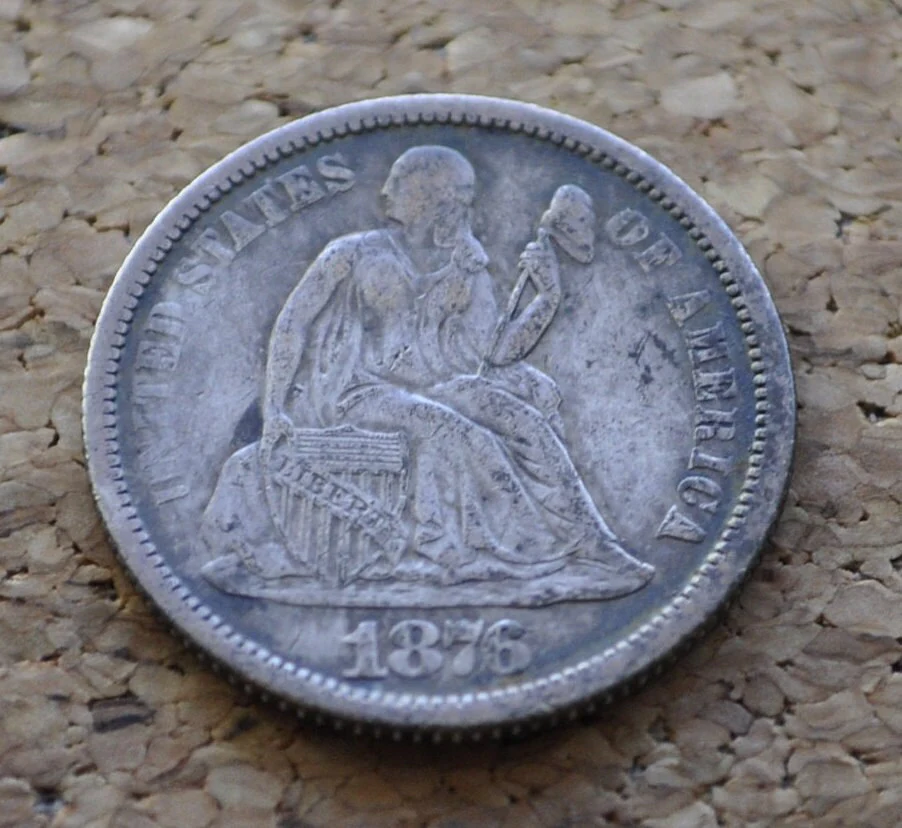 1876 Seated Liberty Dime  - F (Fine) to VF (Very Fine) - Toned - 1876 Silver Dime / 1876 US Dime - Image 4