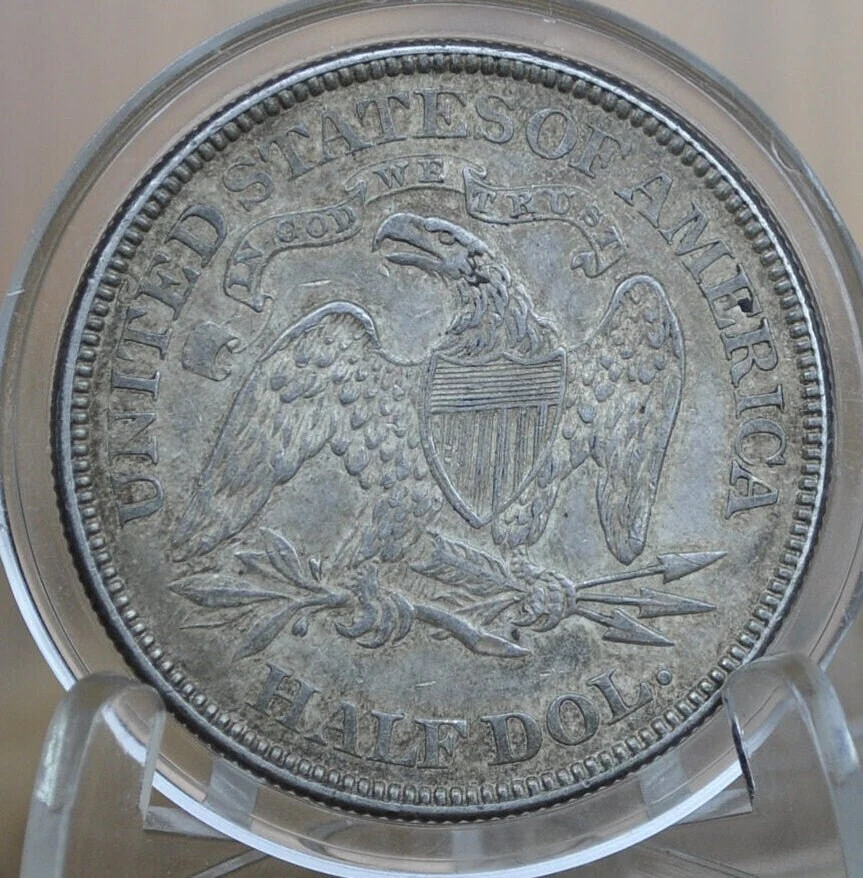 1876 Seated Liberty Half Dollar - AU Details, scratched, toned, mint luster visible - 1876 Liberty Seated Silver Half Dollar - Authentic - Image 4