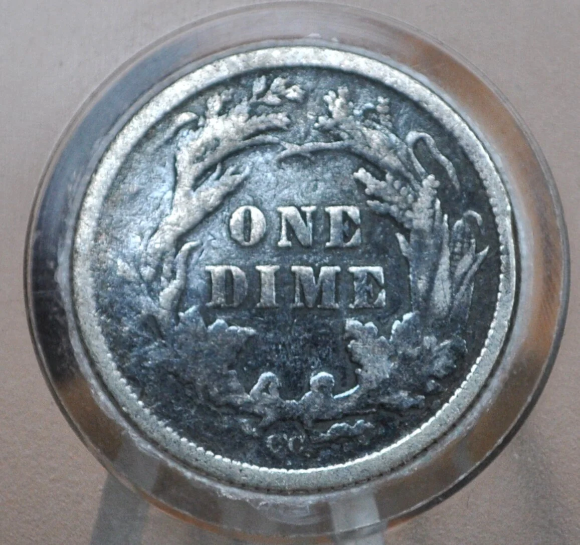1877-CC Seated Liberty Dime  - F/VF Details, Dented - Carson City Mint - 1877CC Silver Dime / 1877 Liberty Dime - Carson City Nevada - Image 2