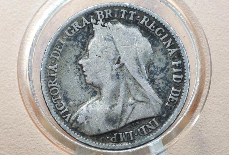 1894 Silver Sixpence Great Britain - Great Condition - Queen Victoria - Sterling Silver 6 Pence - 1894 Six pence 6 Pence, Authentic - Image 2